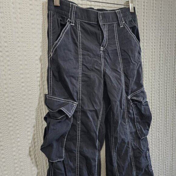 H&M Divided Baggy Black Cargo Trouser Pants Y2K Style Size 2 - Picture 12 of 14